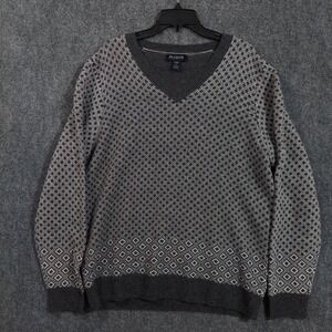 Jos. A. Bank Sweater Mens Large Gray Tailored Fit V Neck Wool Blend Diamond